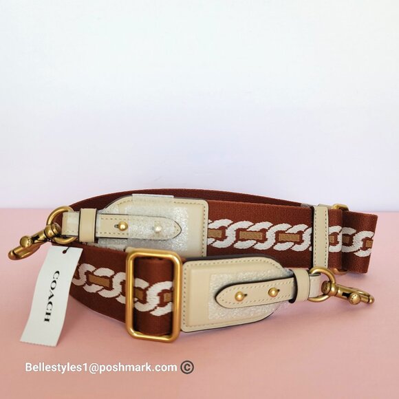 COACH Webbing Strap With Chain Stripe Print and Glovetanned Leather-Ivory multi - Picture 3 of 15